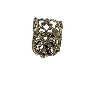 Vintage Sterling Silver Filigree Scroll Style Wide Ring Size 5 Ring Silver 925